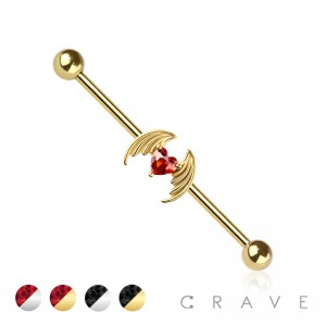 WINGED HEART (HALLOWEEN) 316L SURGICAL STEEL INDUSTRIAL BARBELL